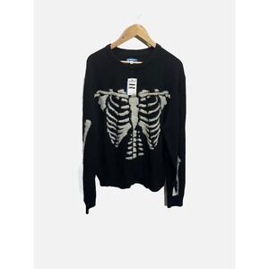 Market Skeleton Knit Sweater Mens Large Black Bone Graphic Streetwear Goth New